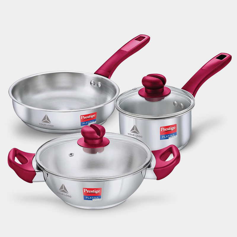 Buy Custom Platina Popular Stainless Steel Cookware 3pc Set Online