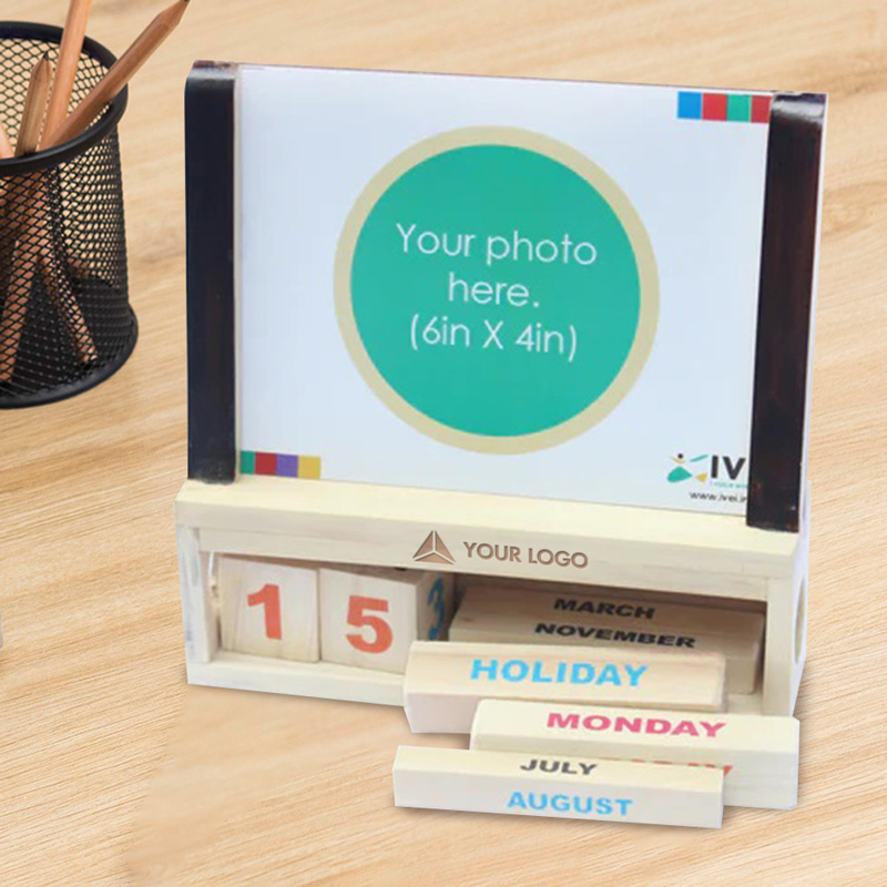 Customised Wooden Desk Calendar with Photo Frame 2026 | Add Your Name ...